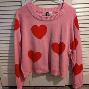 H&M Pink Sweater with Red Hearts, Size L